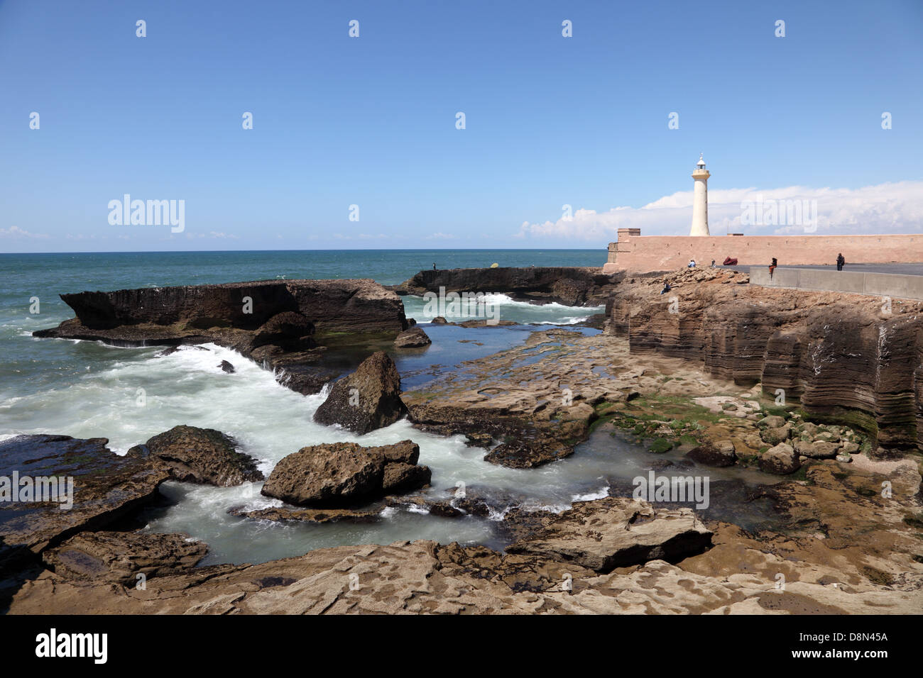 Faro sulla costa atlantica di Rabat, Marocco Foto Stock