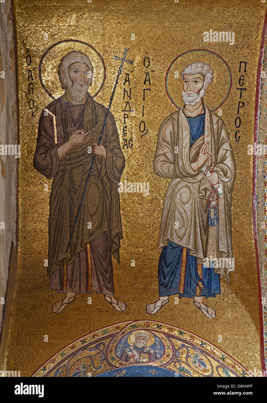 PALERMO - Aprile 8: mosaico dell apostolo Pietro e Andrea da nella chiesa di Santa Maria dell' Ammiraglio o Martorana Foto Stock