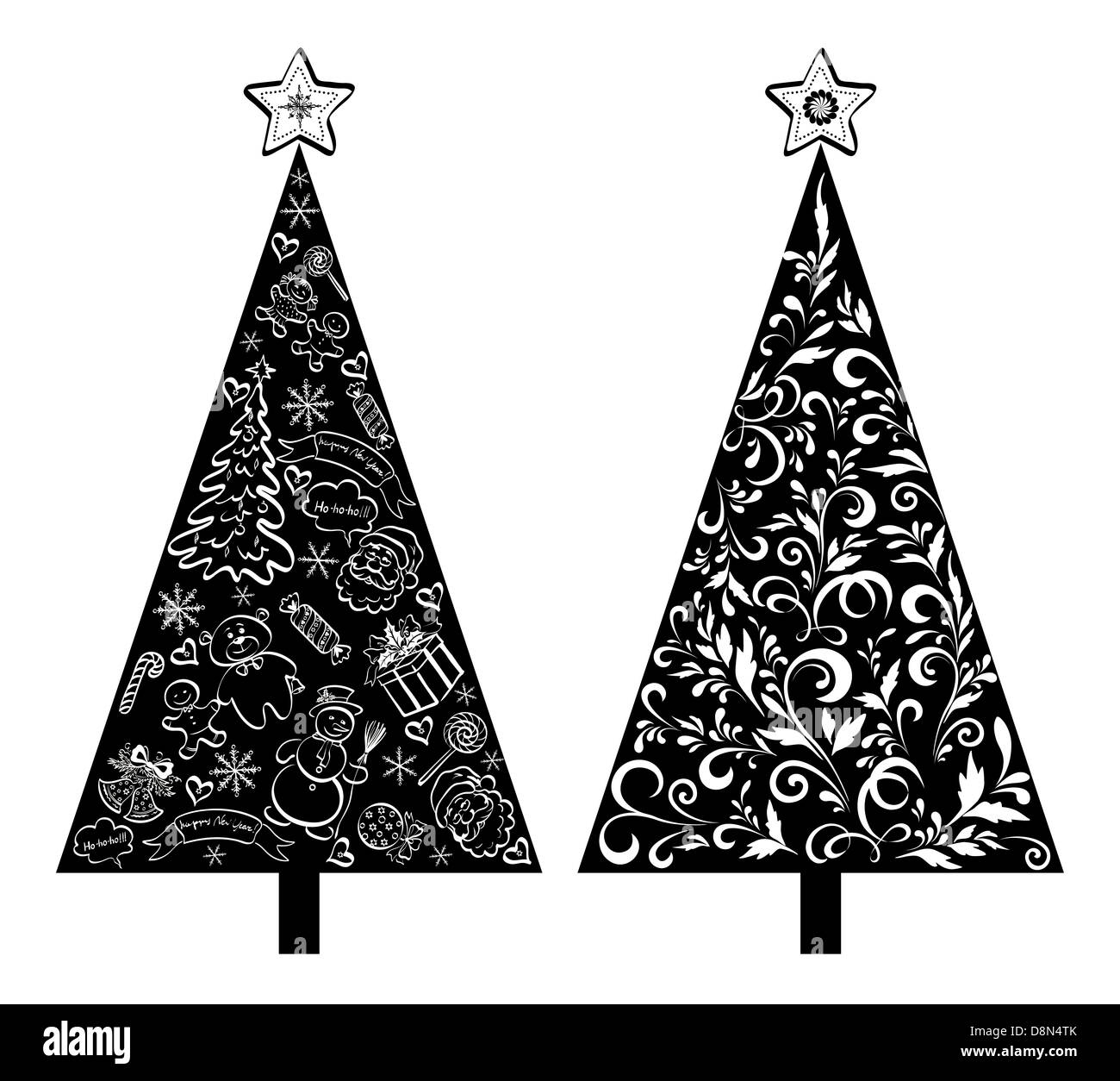 Alberi di Natale, silhouette con pattern Foto Stock