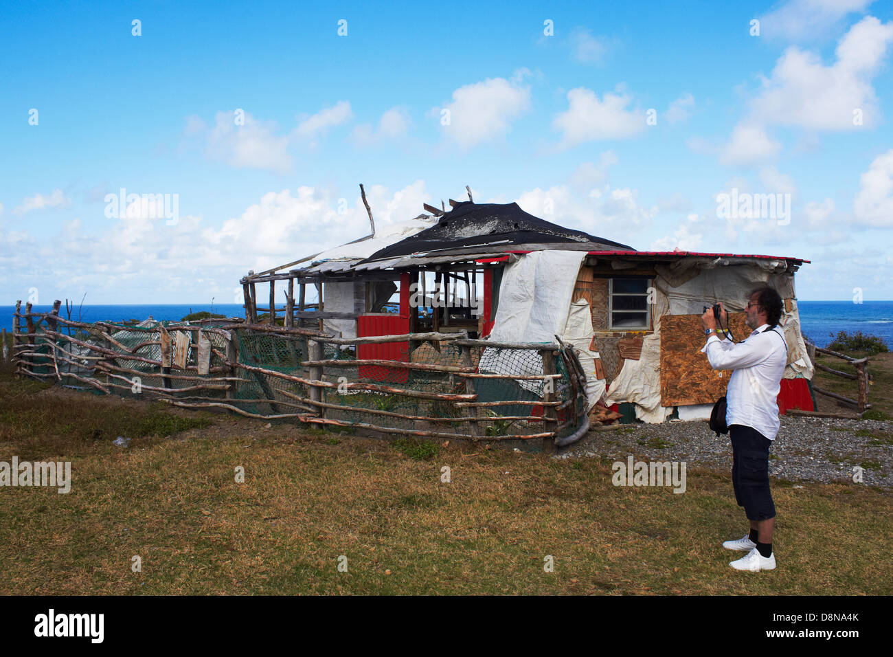Turistica prendendo una fotografia all'isola caraibica di Basseterre Saint Kitts e Nevis isola nel West Indies Foto Stock