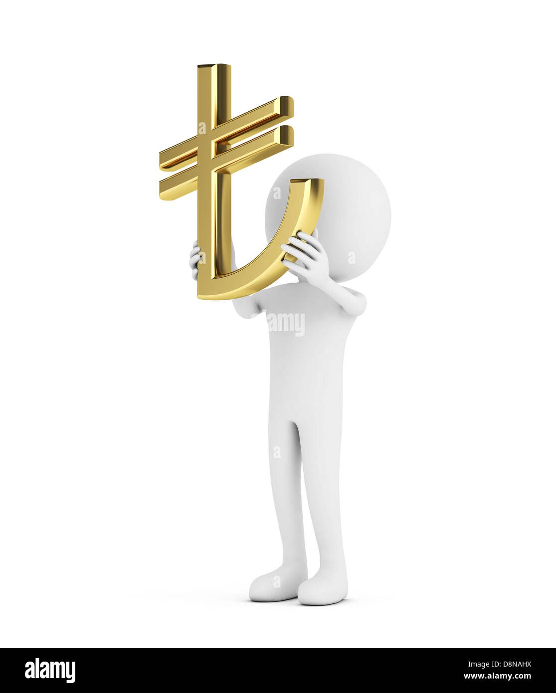 3D uomo bianco con oro TL simbolo (lire turche) isolato Foto Stock