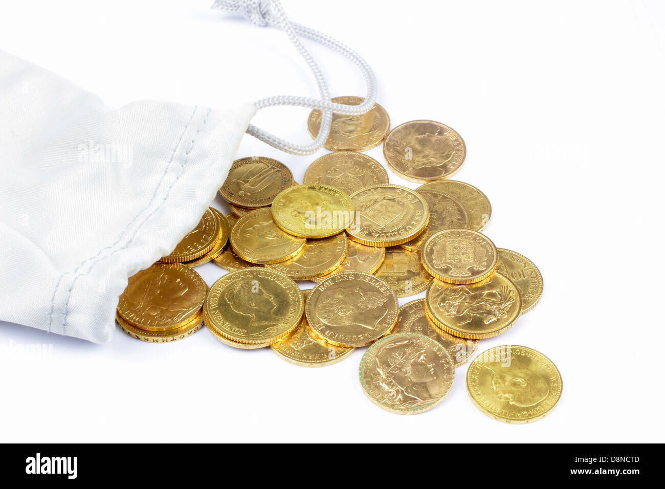 Borsa con le monete d'oro Foto Stock