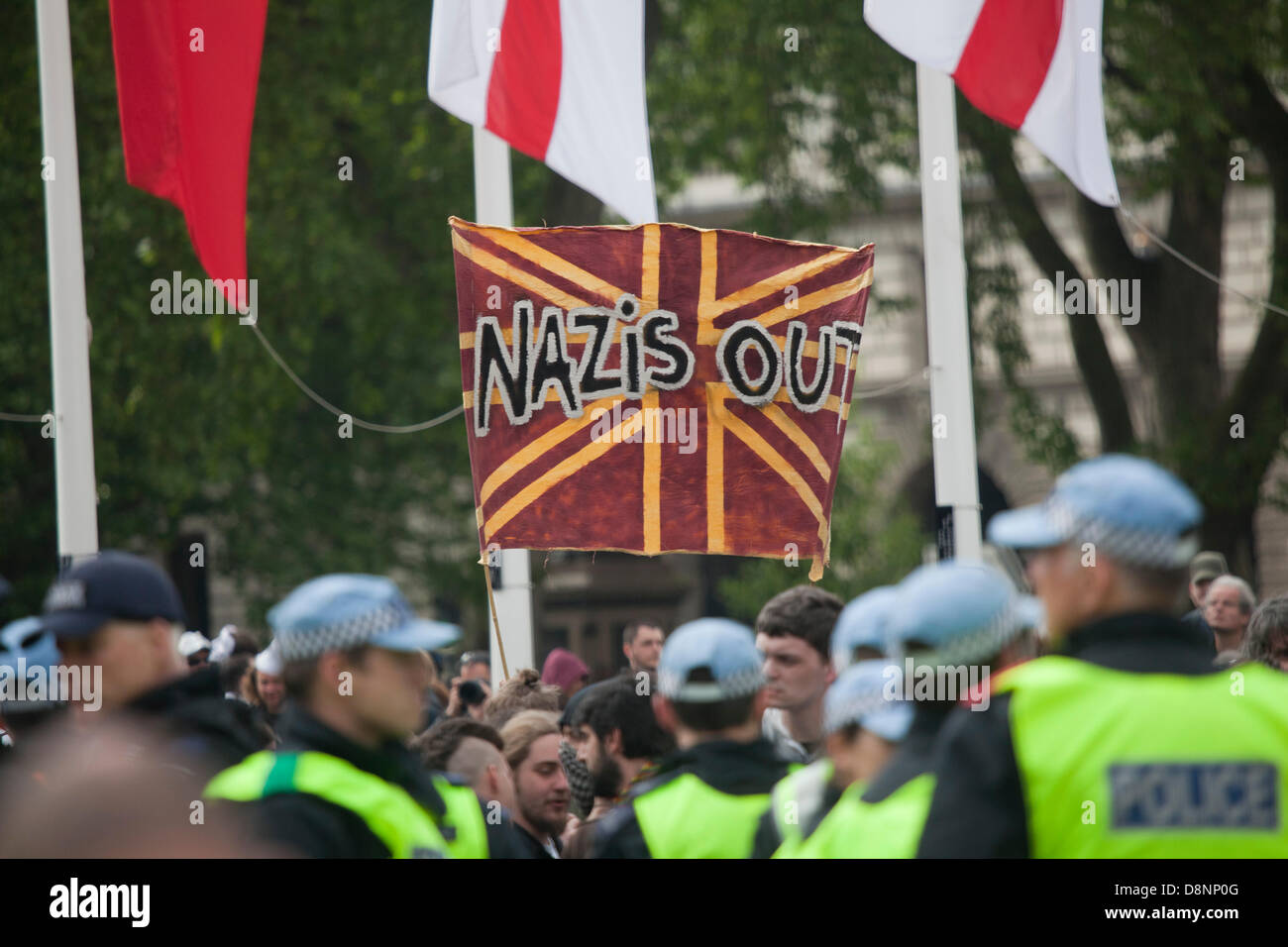 Londra, Regno Unito. Il 1 giugno, 2013. Al Rally di Westminster contro la BNP nazionale partito da anti fascista credito attivisti: Sebastian Remme/Alamy Live News Foto Stock