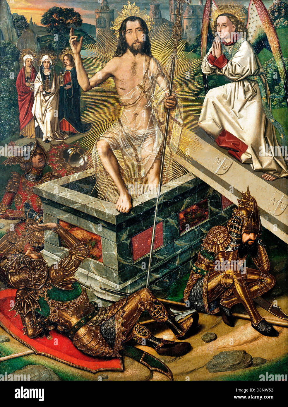 Bartolomé Bermejo, risurrezione. Circa 1475. Olio e doratura su legno. Il Museu Nacional d'Art de Catalunya, Barcelona, Spagna. Foto Stock