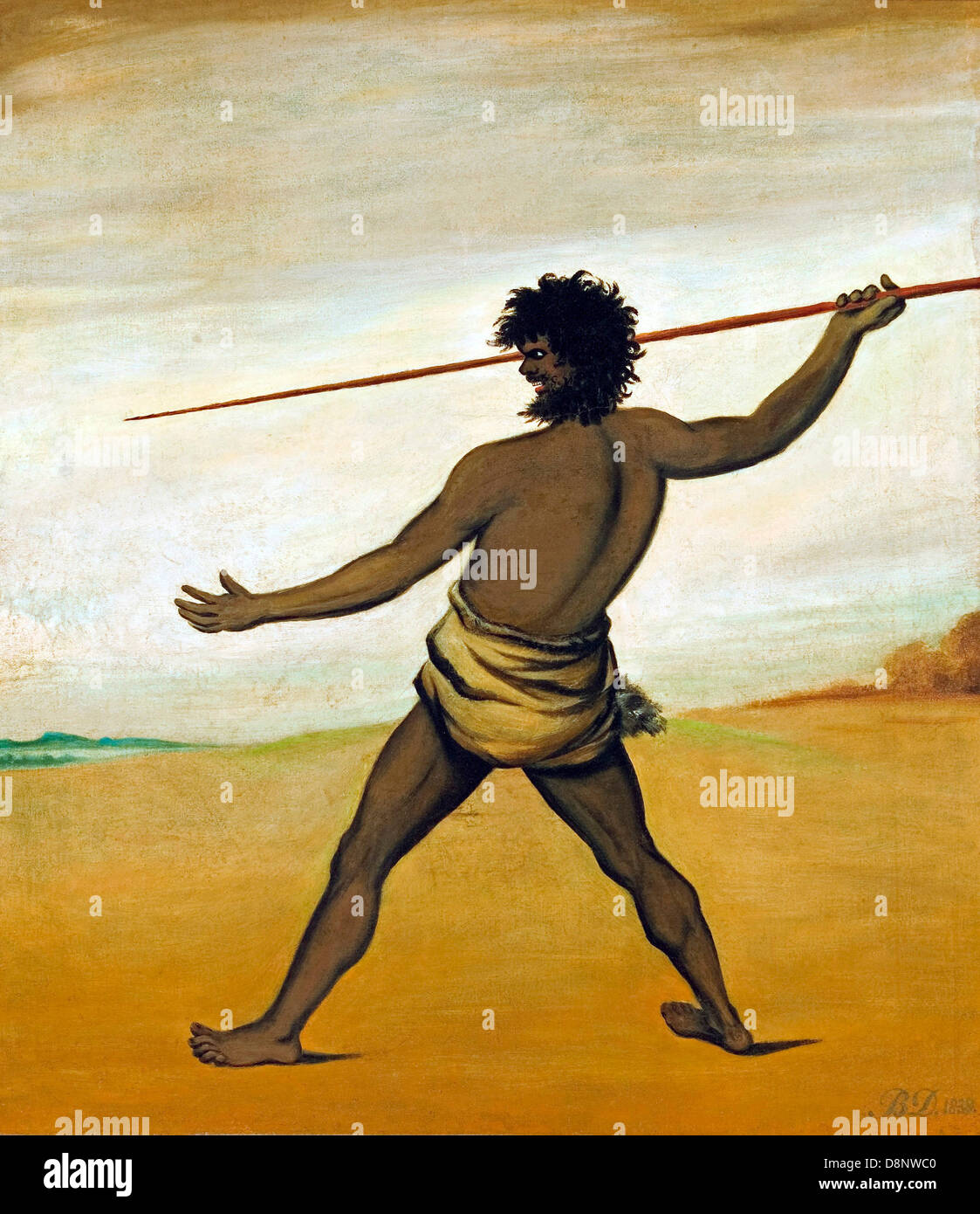 Benjamin Duterrau, Timmy, un aborigeno della Tasmania, gettando una lancia 1838 olio su tela. Galleria d'Arte del South Australia Foto Stock