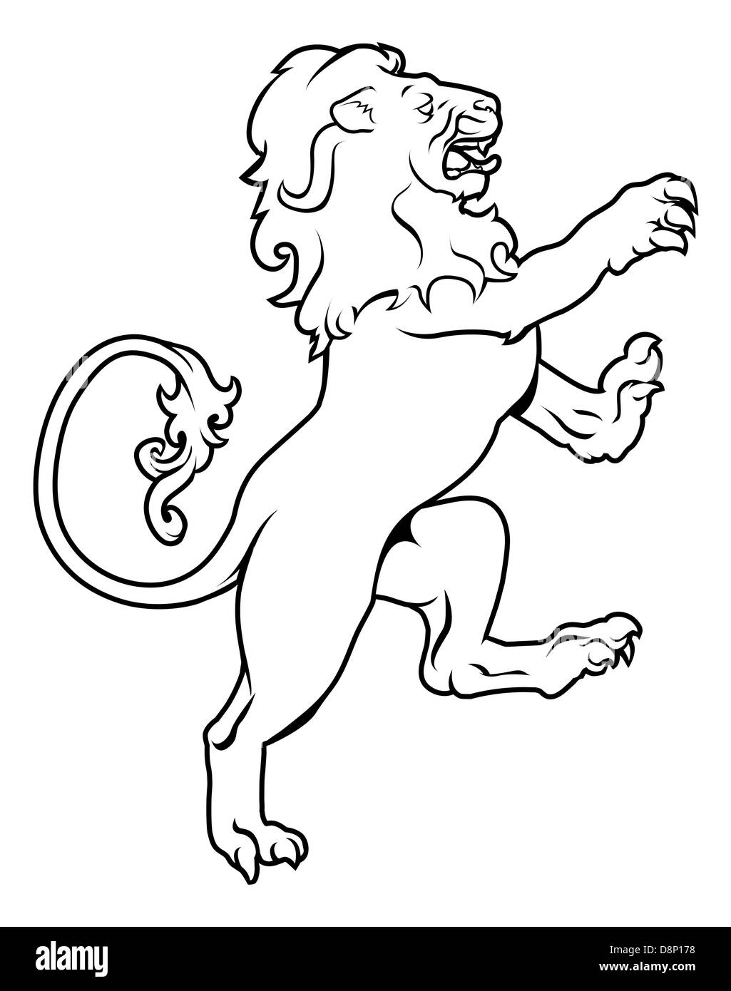 Illustrazione di un leone araldico sulle zampe posteriori, come quelle che si trovano su una cresta emblema o stemma su uno schermo Foto Stock