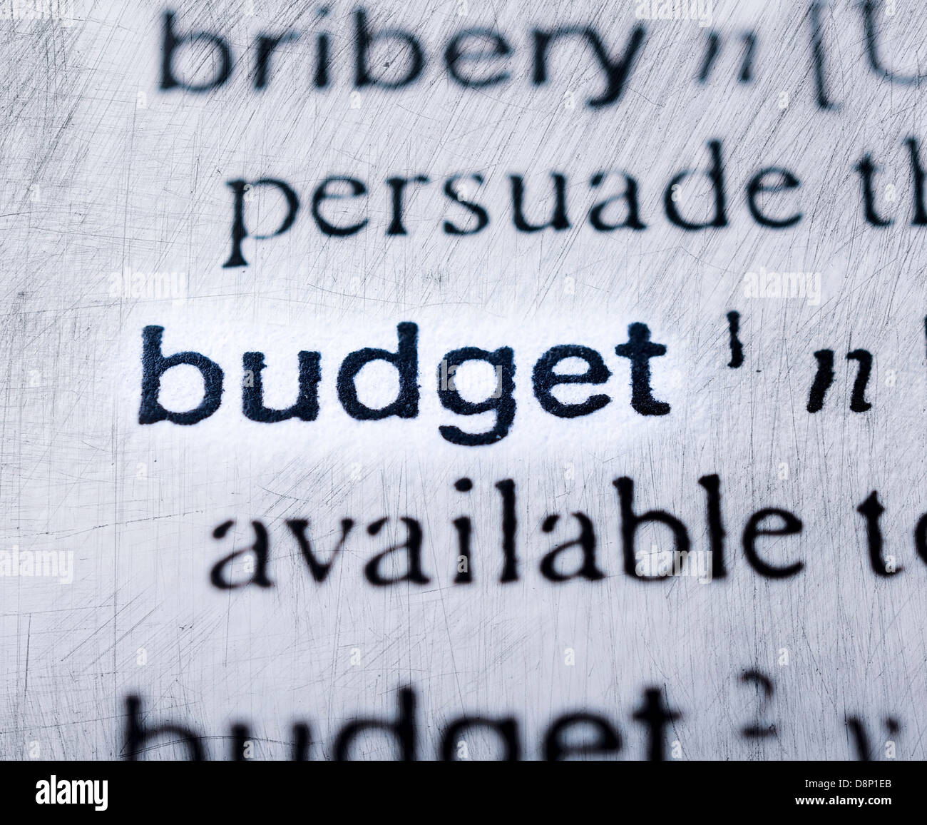 Concetto di bilancio in parola tag . Messa a fuoco selettiva nel mezzo della parola Foto Stock