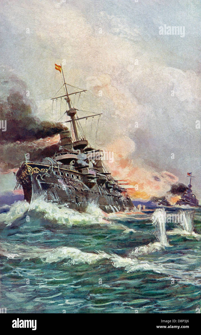 Il 3 luglio 1898, la marina degli Stati Uniti ha vinto la battaglia di Santiago di Cuba, chiave battaglie della guerra ispano-americana del 1898. Foto Stock