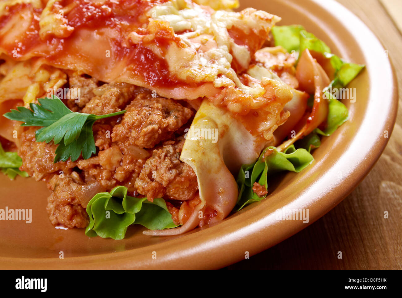 In casa italiana la carne e i formaggi lasagne .farm-style Foto Stock