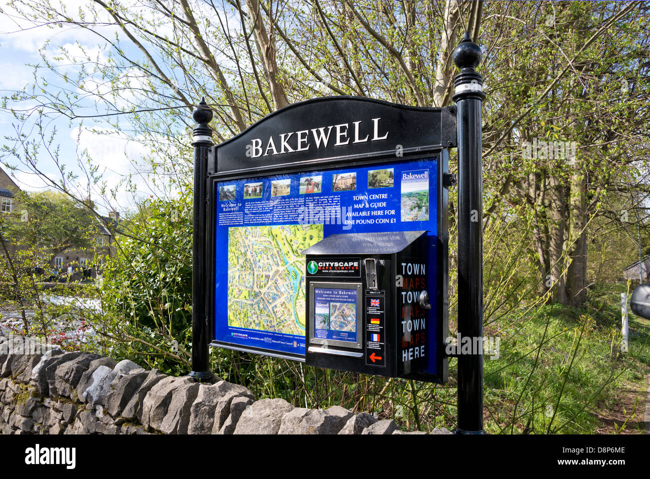 Bakewell town Mappa e Informazioni registrazione Foto Stock