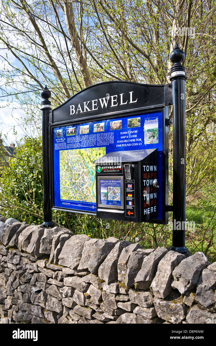 Bakewell town Mappa e Informazioni registrazione Foto Stock