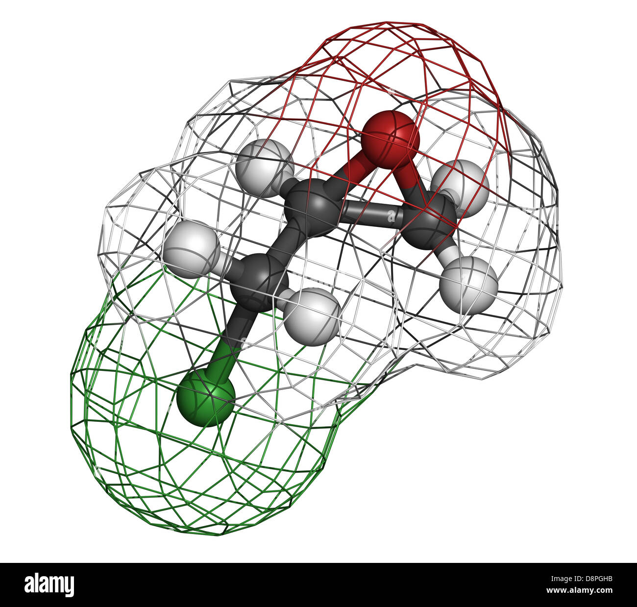 Epicloridrina (ECH) resina epossidica building block. Gli atomi sono rappresentati come sfere convenzionale con codifica a colori Foto Stock