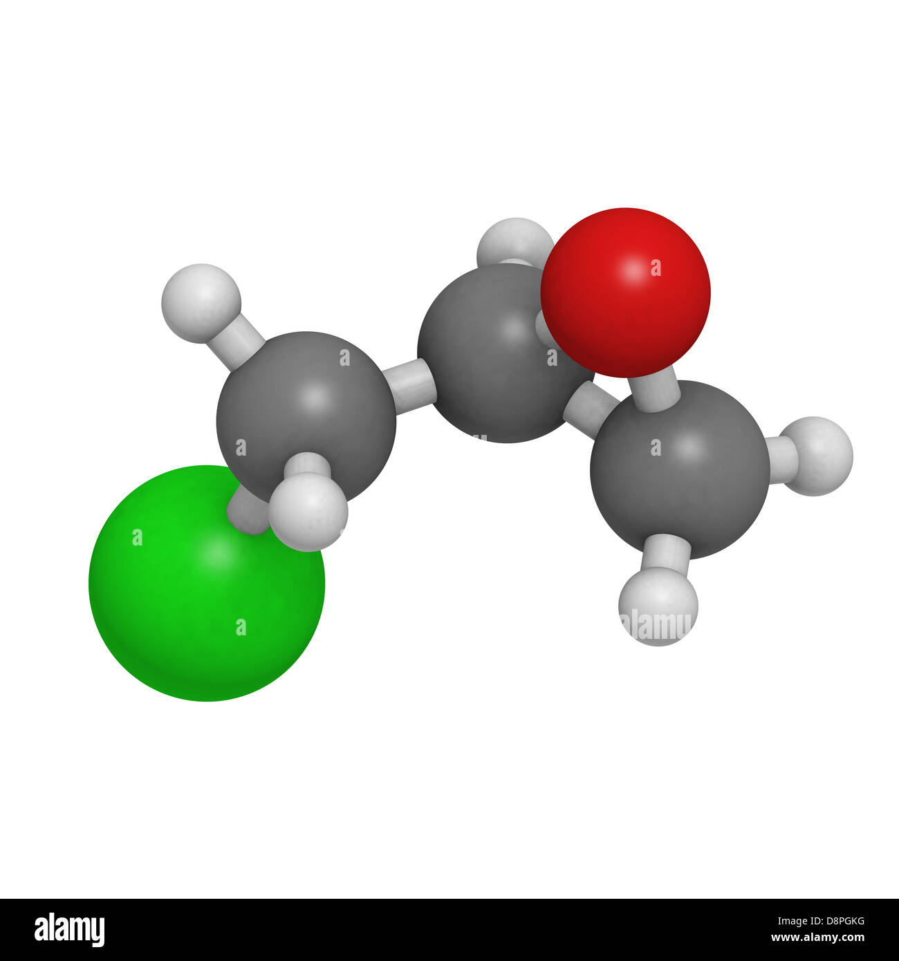 Epicloridrina (ECH) resina epossidica building block. Gli atomi sono rappresentati come sfere convenzionale con codifica a colori Foto Stock