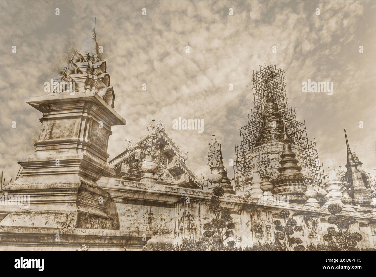 Vintage - Wat Ban Den, Maetang Chiangmai tempio thailandese Foto Stock