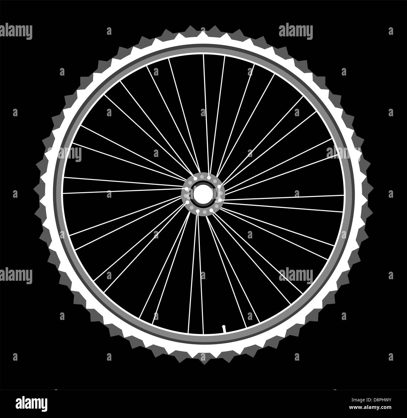 Bianco di ruote di bicicletta isolati su sfondo nero Foto Stock