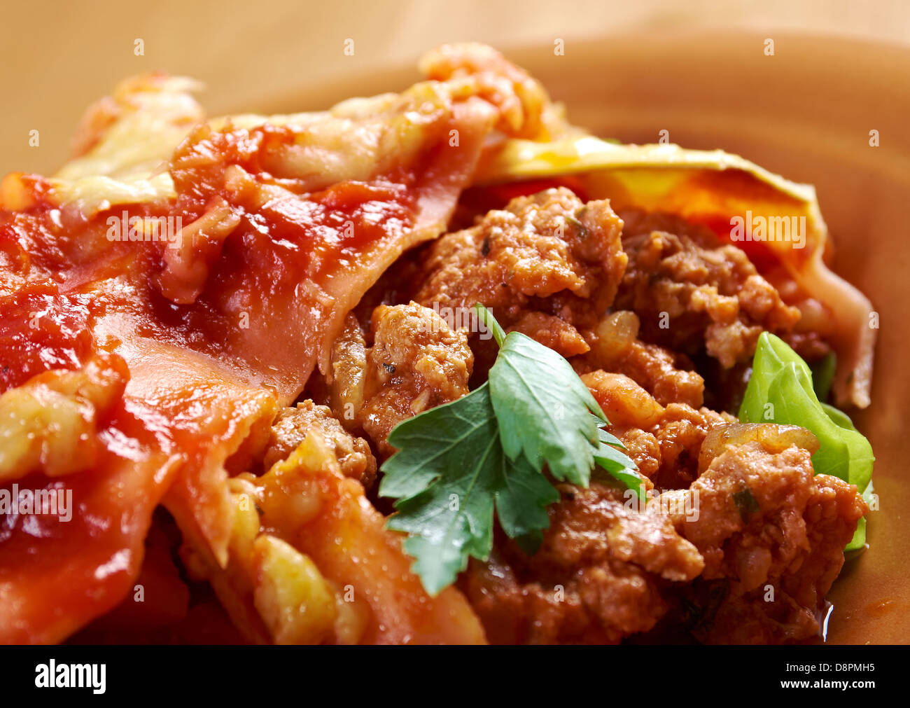 In casa italiana la carne e i formaggi lasagne .farm-style Foto Stock