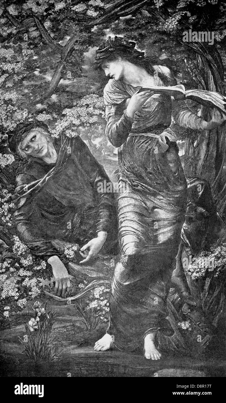 La seducente di Merlin è stata dipinta di Pre-Raphaelite artista britannico Edward Burne-Jones tra 1872 e 1877. Foto Stock