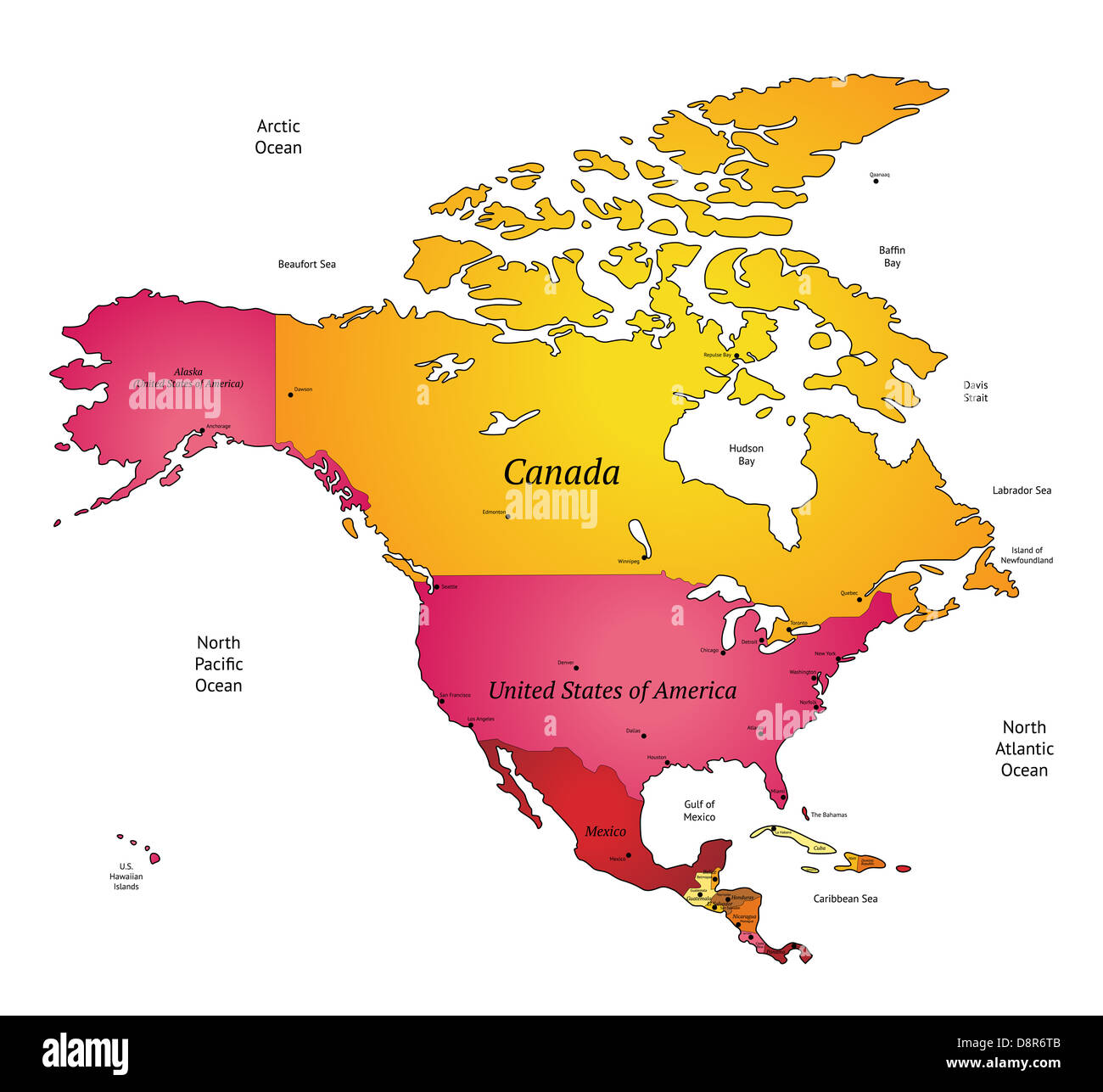 Mappa del Nord America. Foto Stock