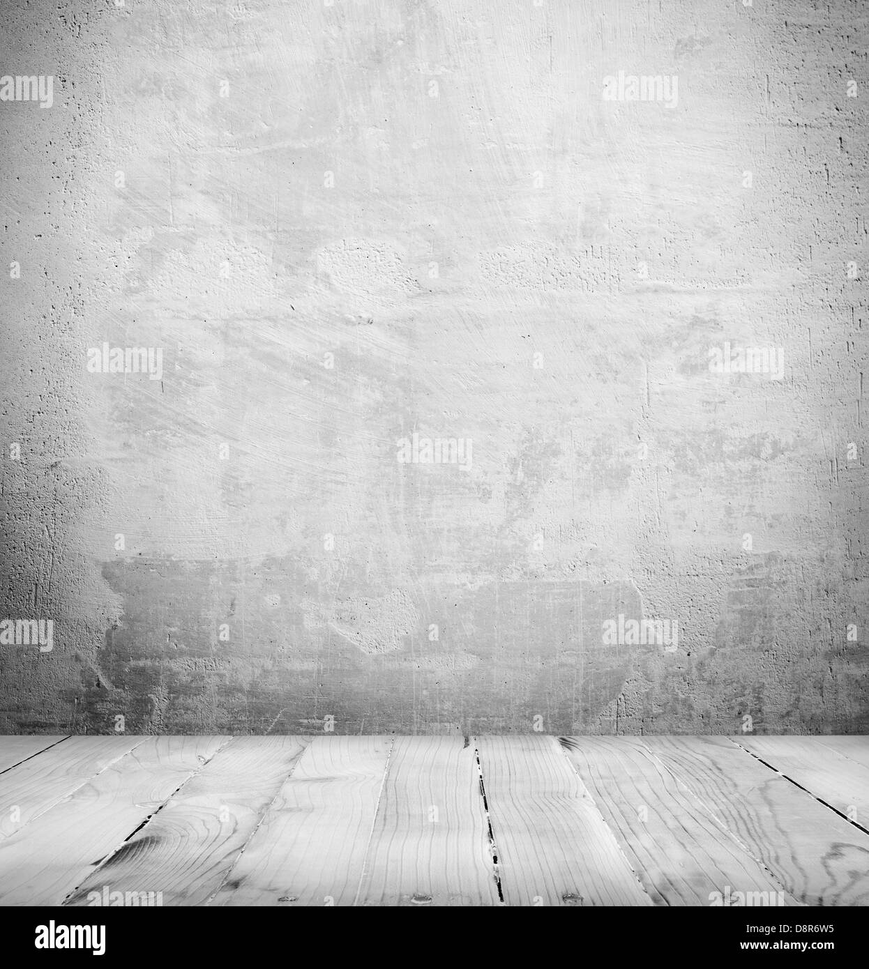 Bianco e nero grunge interno del muro di pietra e pavimento in legno Foto Stock