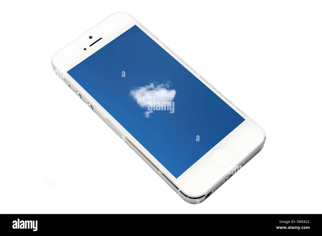 IPhone 5 con cielo blu schermo Foto Stock