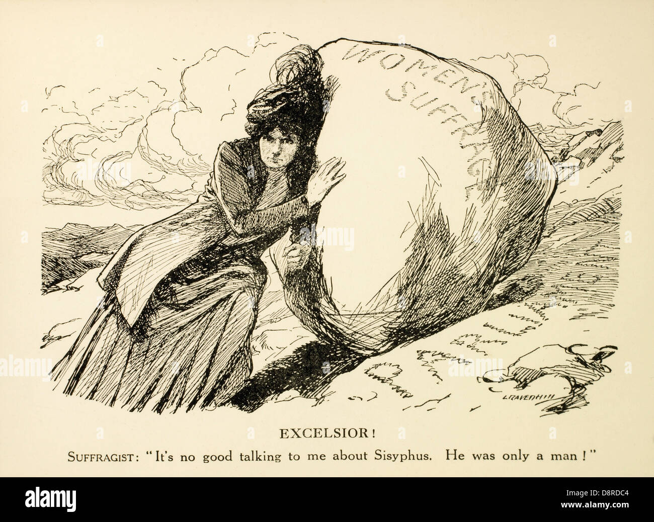 Excelsior!, Cartoon nel punzone rivista sulla divisione in Cabinet britannico su il suffragio femminile, 1910 Foto Stock