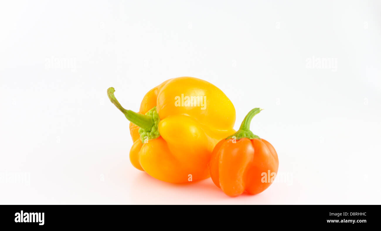 Fresh giallo e arancio peperoni Foto Stock