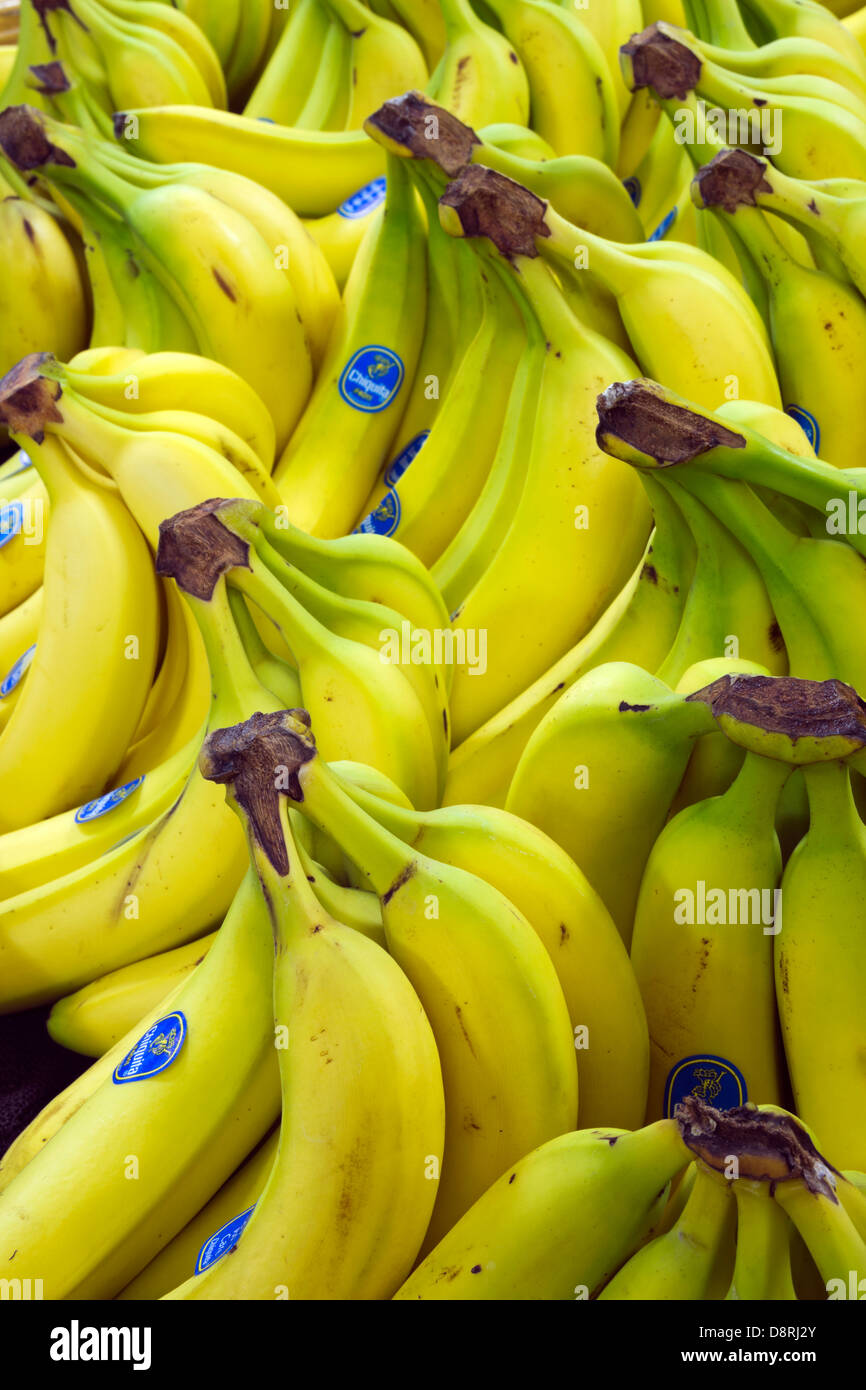 Banane Chiquita sul display in una famiglia possedeva un negozio di alimentari. Foto Stock