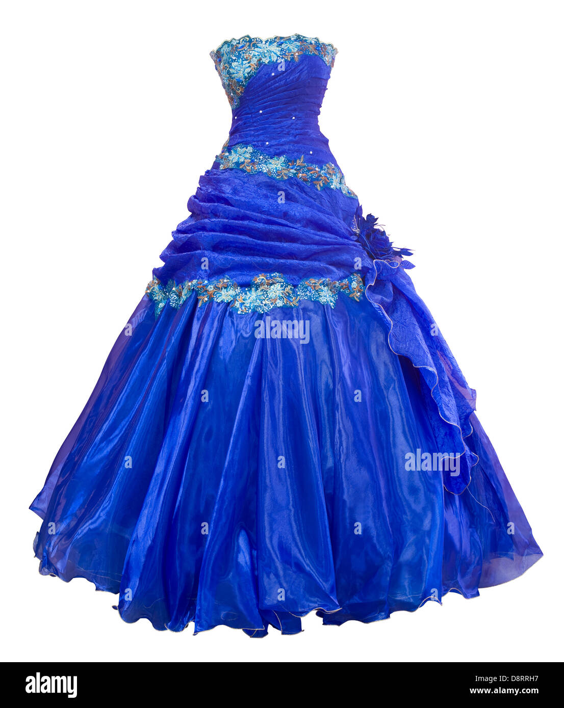 Organza blu abito da sera, su bianco Foto Stock