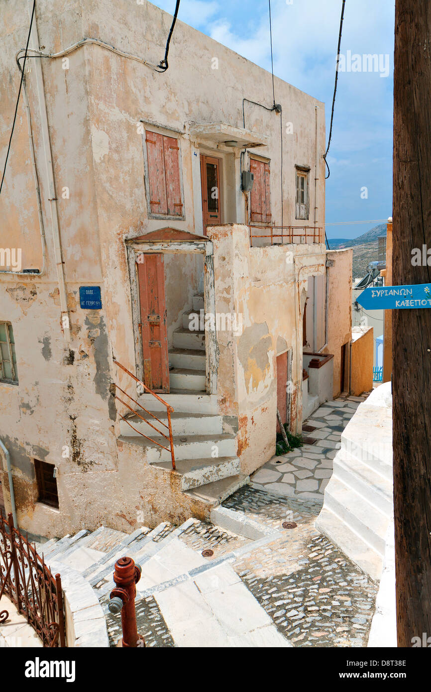 La città vecchia di Syros Island in Grecia Foto Stock