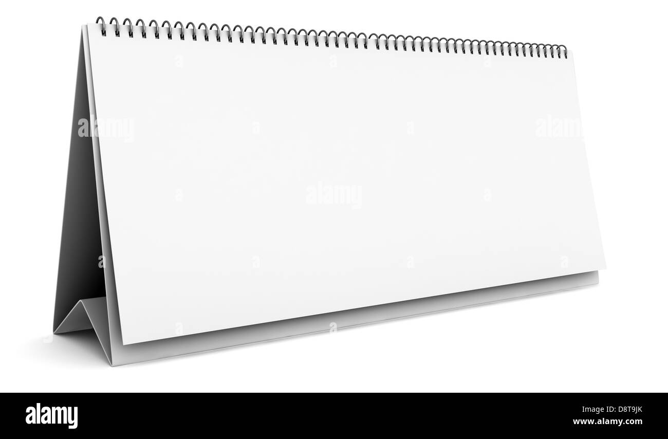 Vuoto calendario desktop isolato su bianco Foto Stock