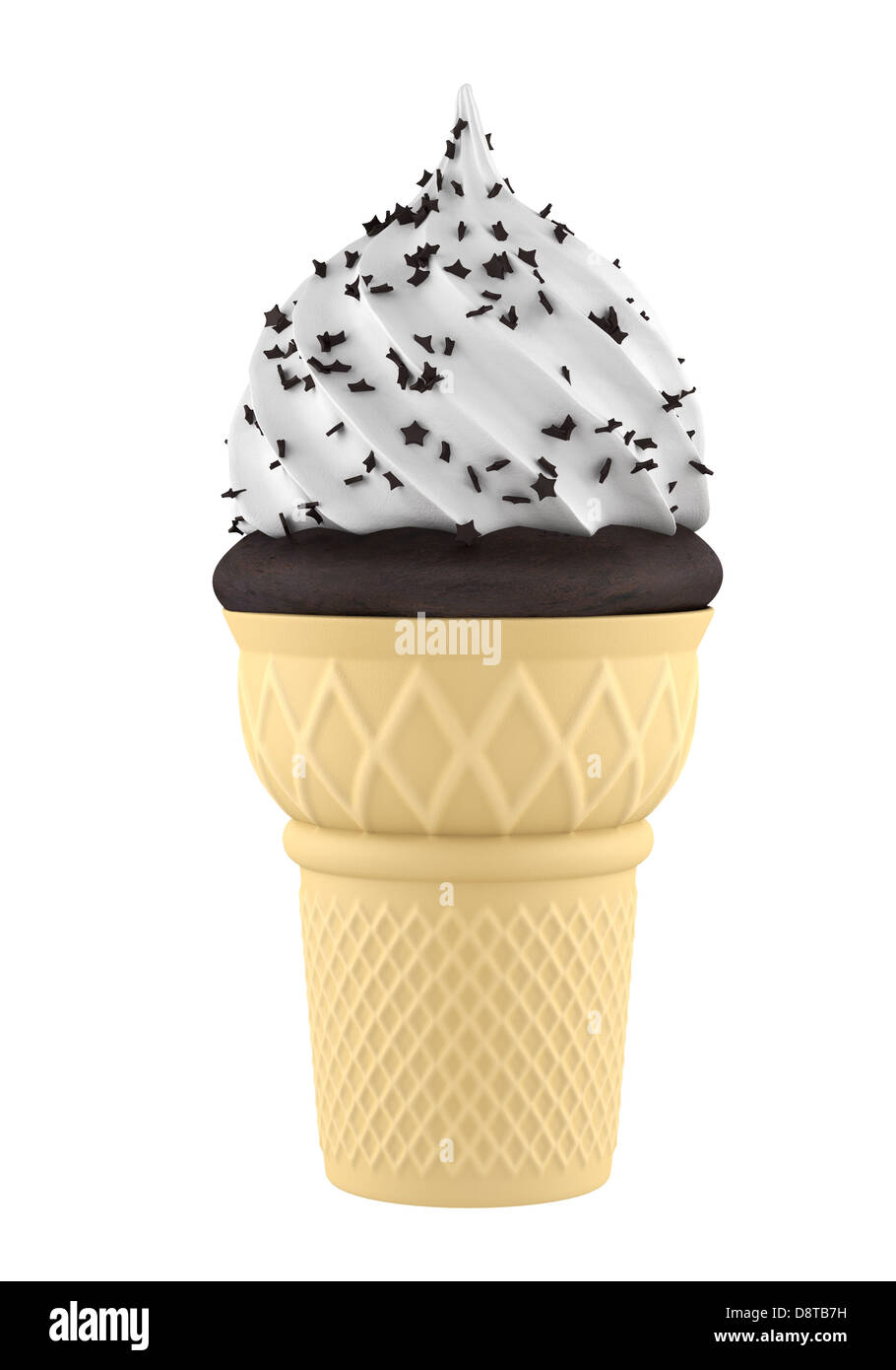 Il gelato in cono di cialda isolato su bianco Foto Stock