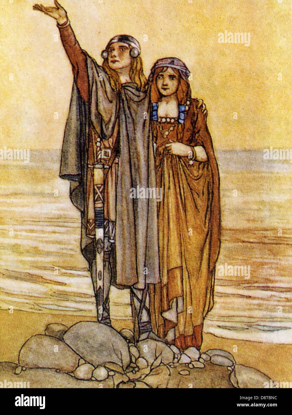 FINN MacCOOL mitologica irlandese hunter-guerriero e la principessa Tasha disegnato da Stephen Reid circa 1910 Foto Stock