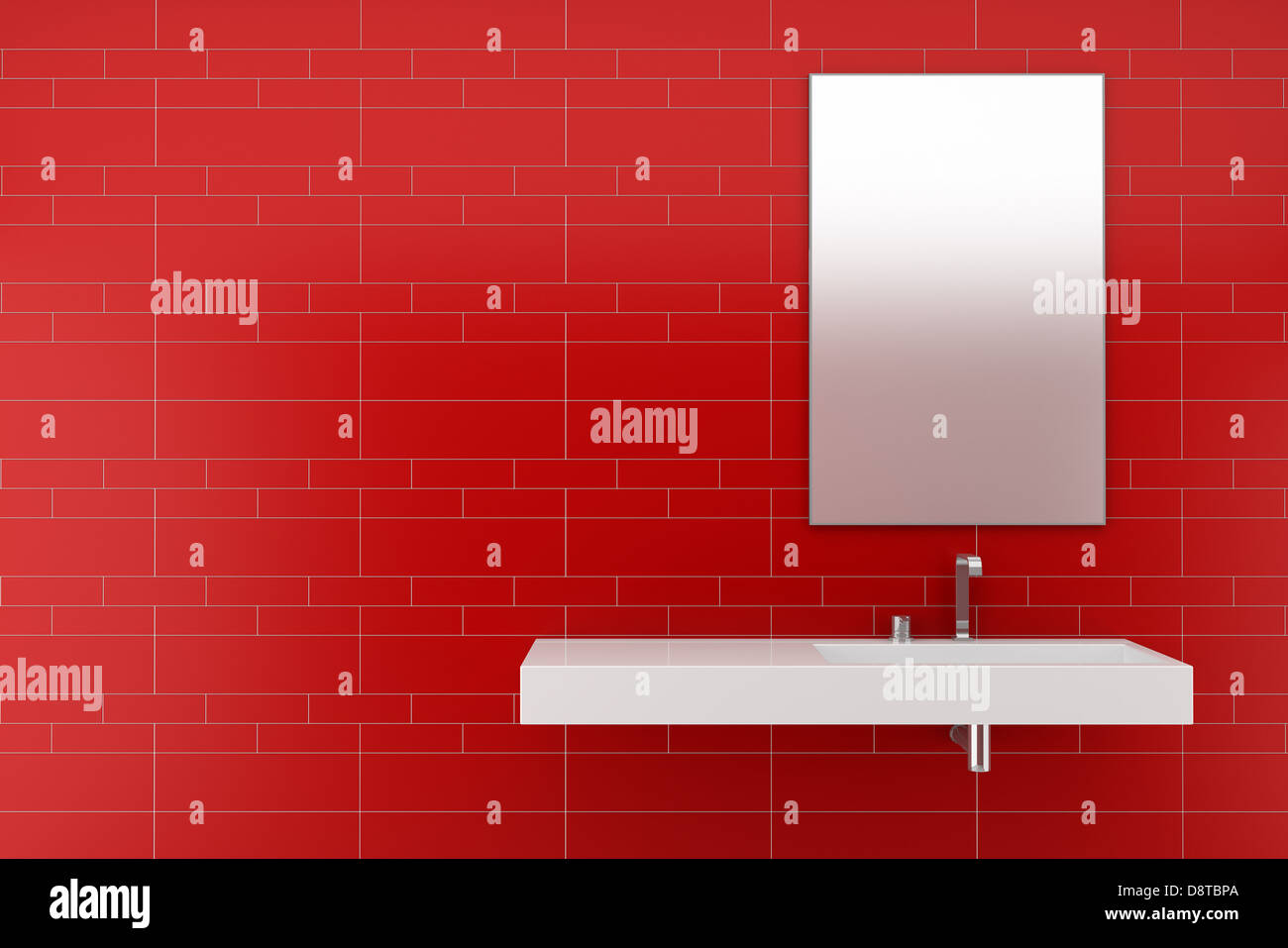 Bagno moderno con tegole rosse sulla parete Foto Stock