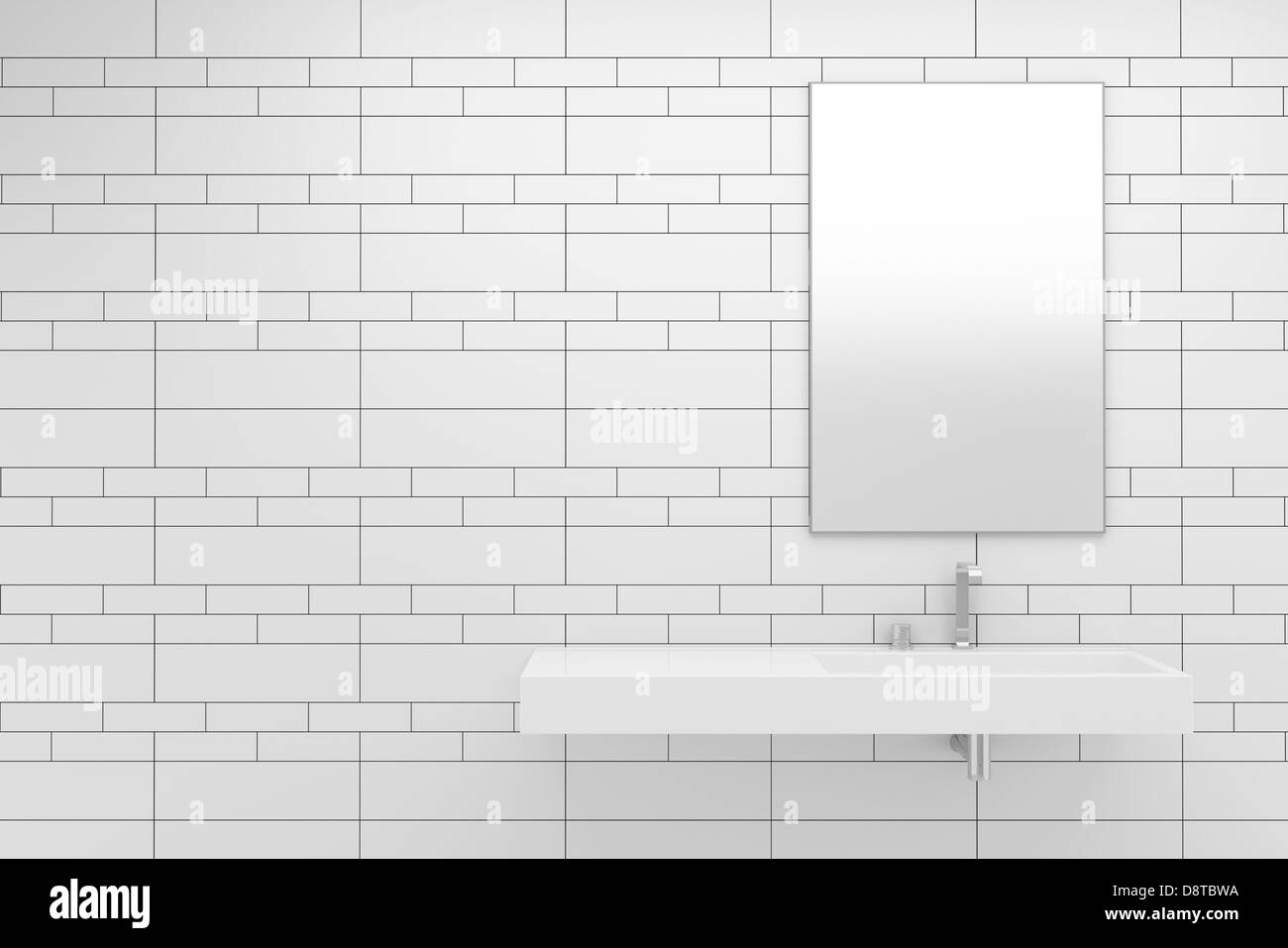 Una moderna stanza da bagno con piastrelle bianche sulla parete Foto Stock
