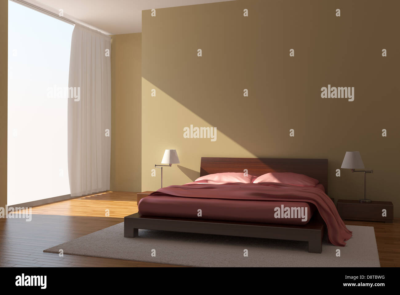 Camera da letto moderno con pareti di colore giallo Foto Stock