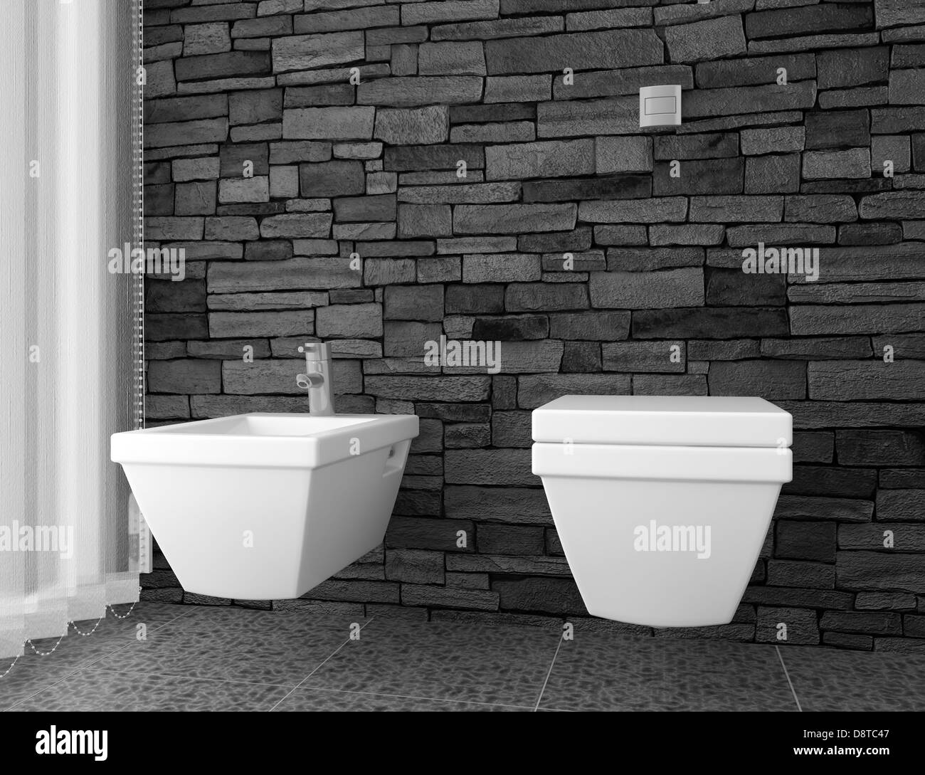 Moderni servizi igienici con pietra nera parete Foto Stock