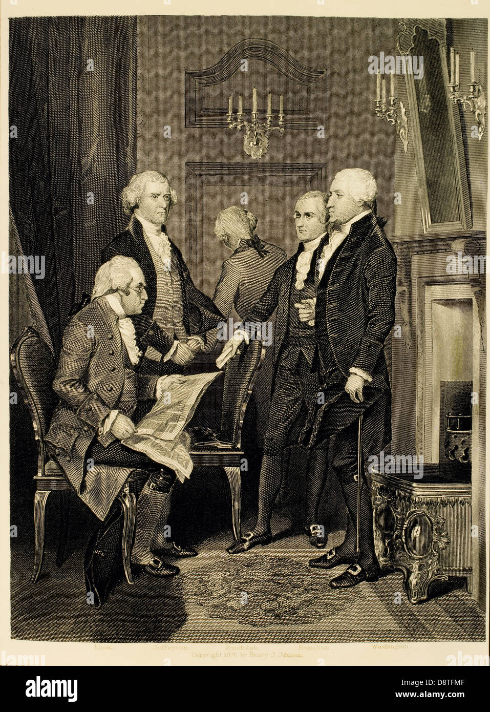 I membri di George Washington primo governo cabinet, febbraio 1789, da Alonzo Chappel, incisione, 1879 Foto Stock