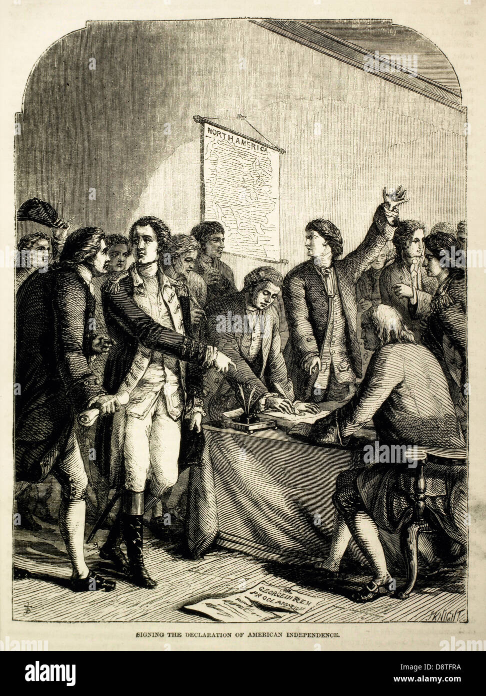 La firma della Dichiarazione di Indipendenza Americana 1776, illustrazione Foto Stock