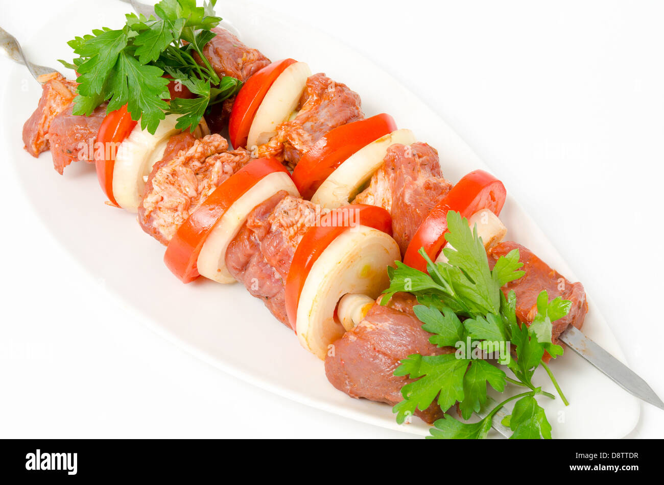 Cibo preparato per shish kebab Foto Stock