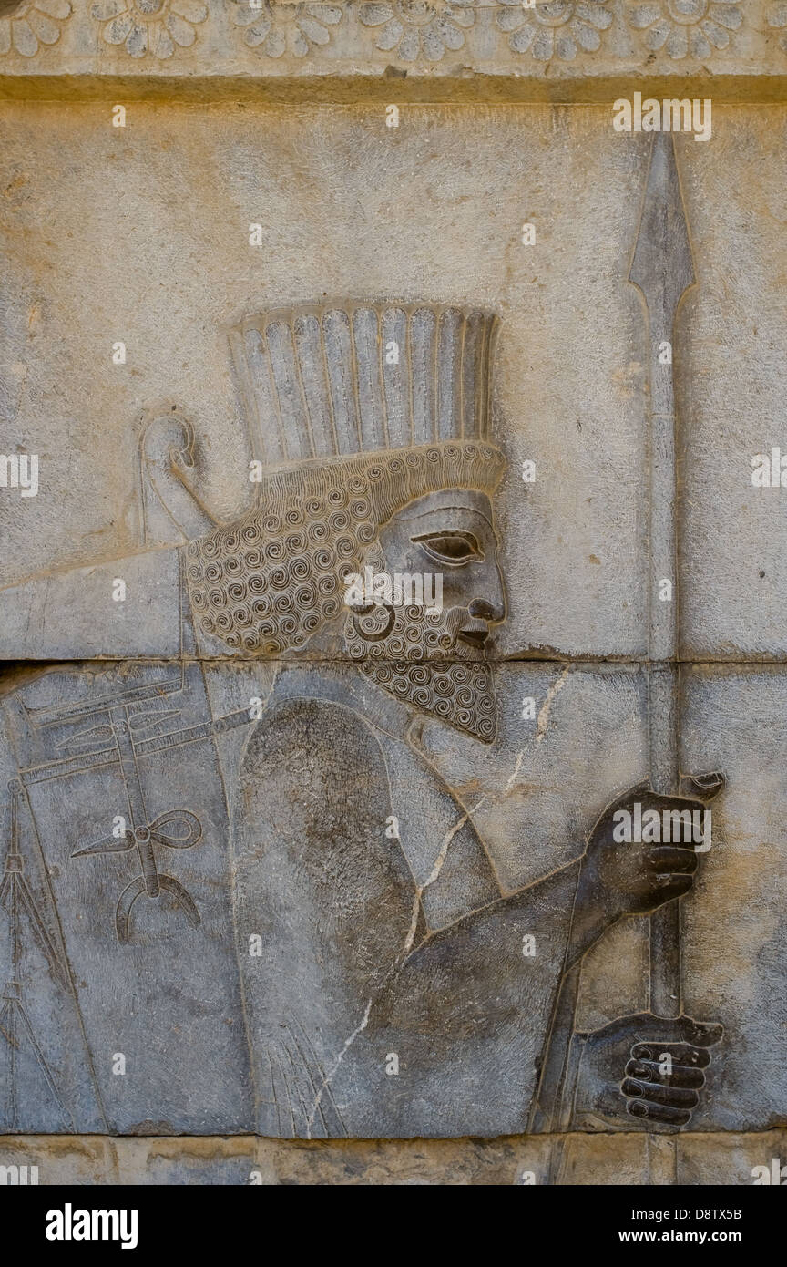 Antichi bassorilievi di Persepolis, Iran Foto Stock