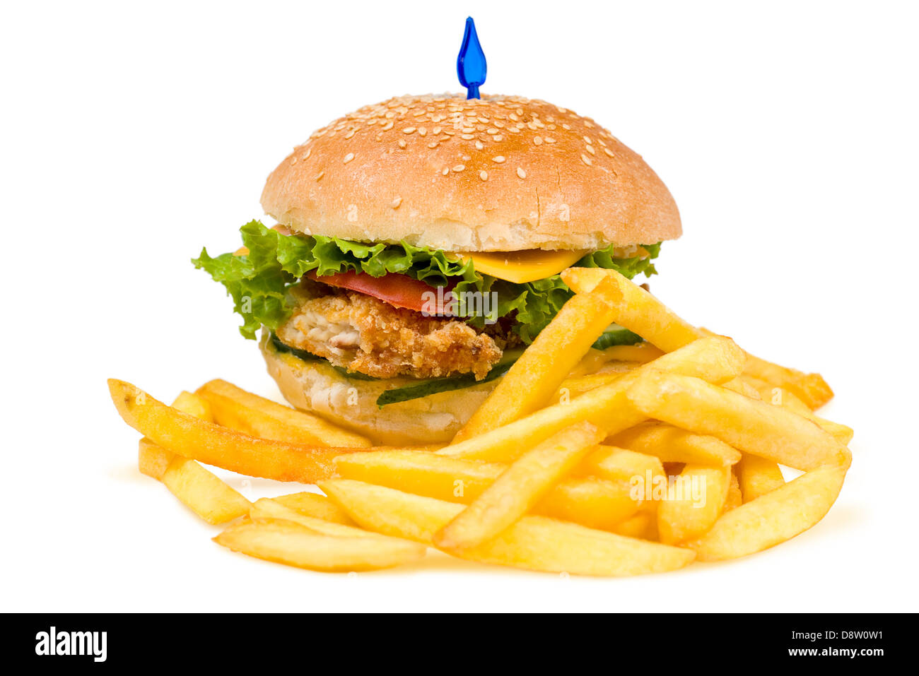 Cheeseburger con profonda patate fritte Foto Stock