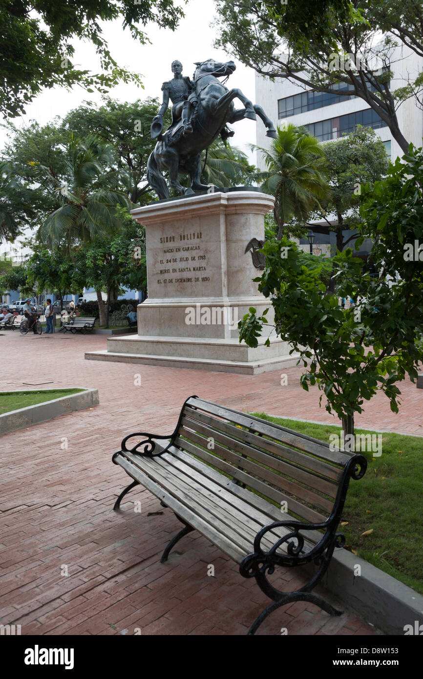 Statua equestre di Simon Bolivar, Parque Bolivar, Santa Marta, Colombia Foto Stock