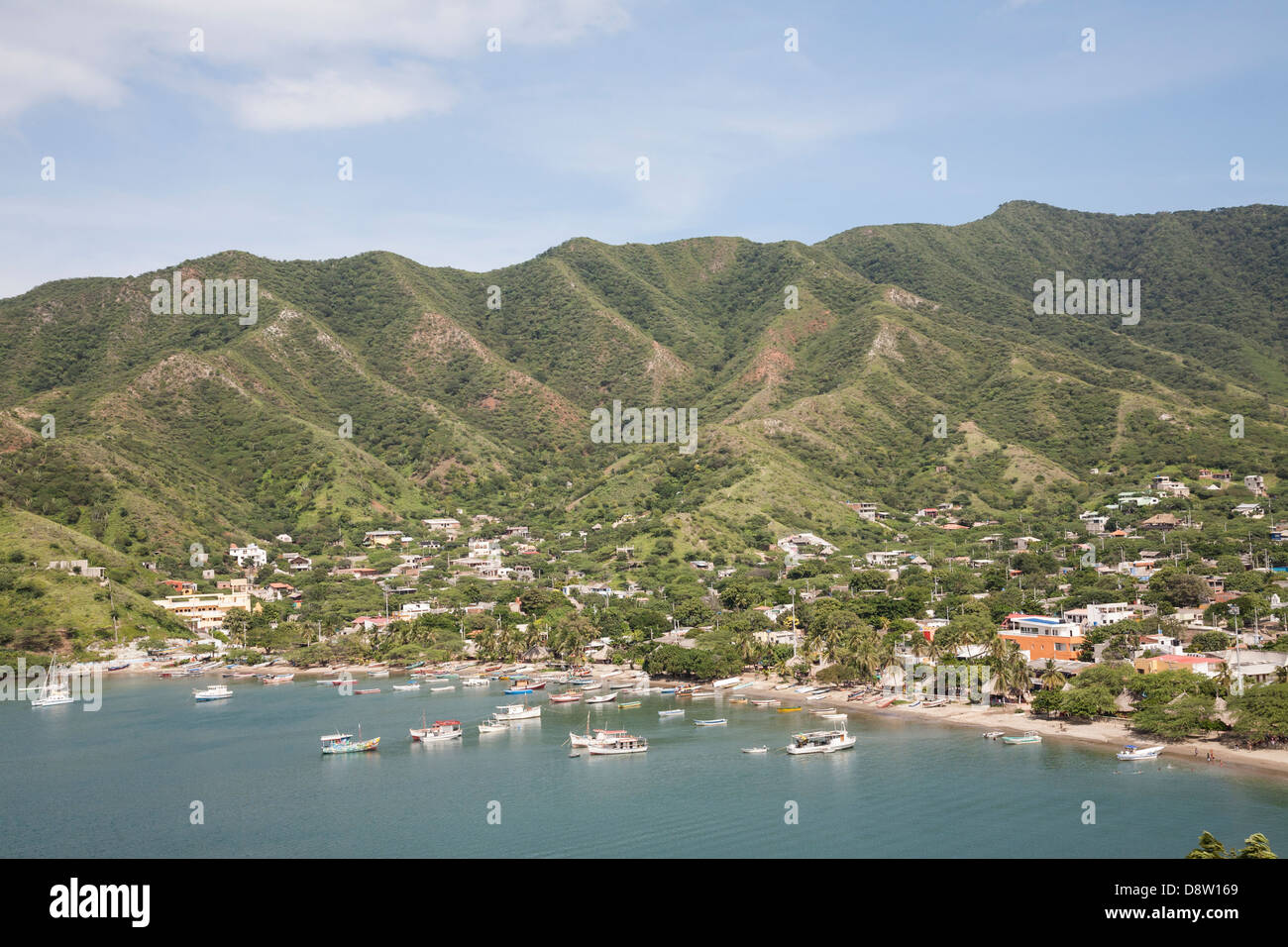 La vista della baia di Taganga, nei pressi di Santa Marta, Colombia Foto Stock