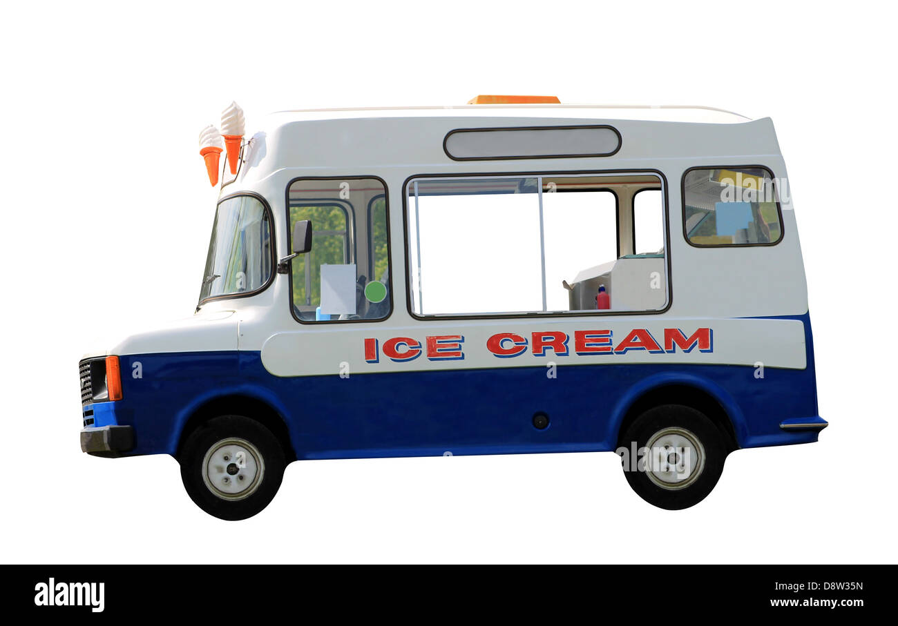 Vista laterale del gelato van isolati su sfondo bianco. Foto Stock