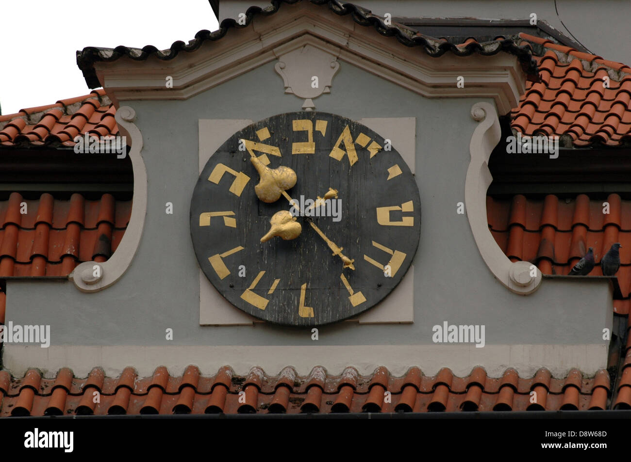 Ebraico con marcature, che sono le stesse come lettere in alfabeto ebraico presso la torre dell orologio della citta ebraica Hall che è stato il principale meeting house della locale comunità ebraica situato in Josefov, quartiere ebraico di Praga Repubblica Ceca Foto Stock