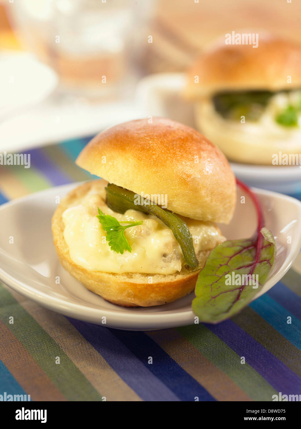 Sale-cod brandade,la panna e il pepe verde sandwich Foto Stock