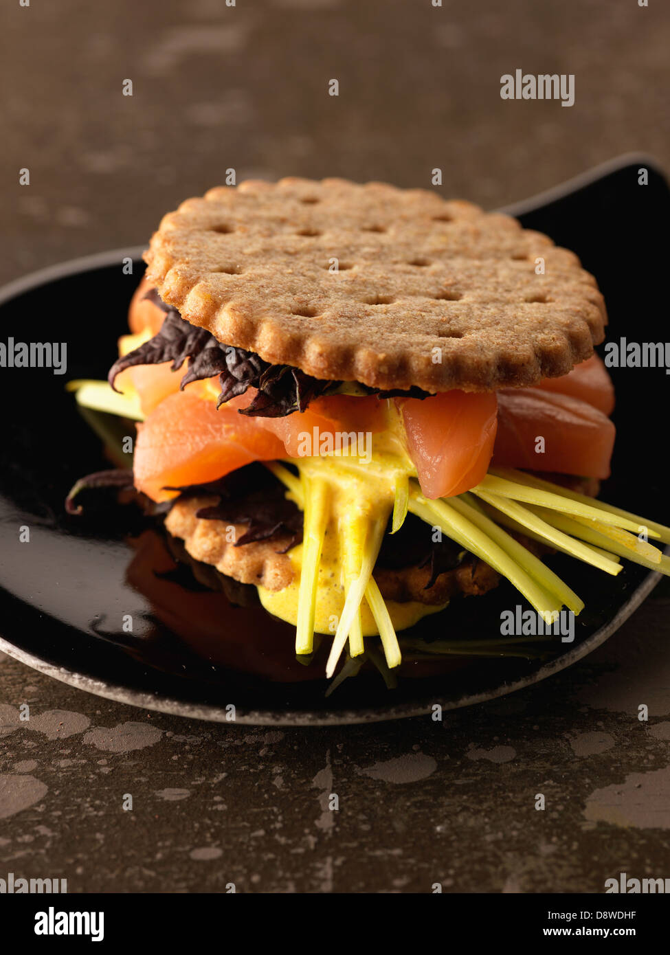 Biscotto croccante e sandwich di salmone Foto Stock