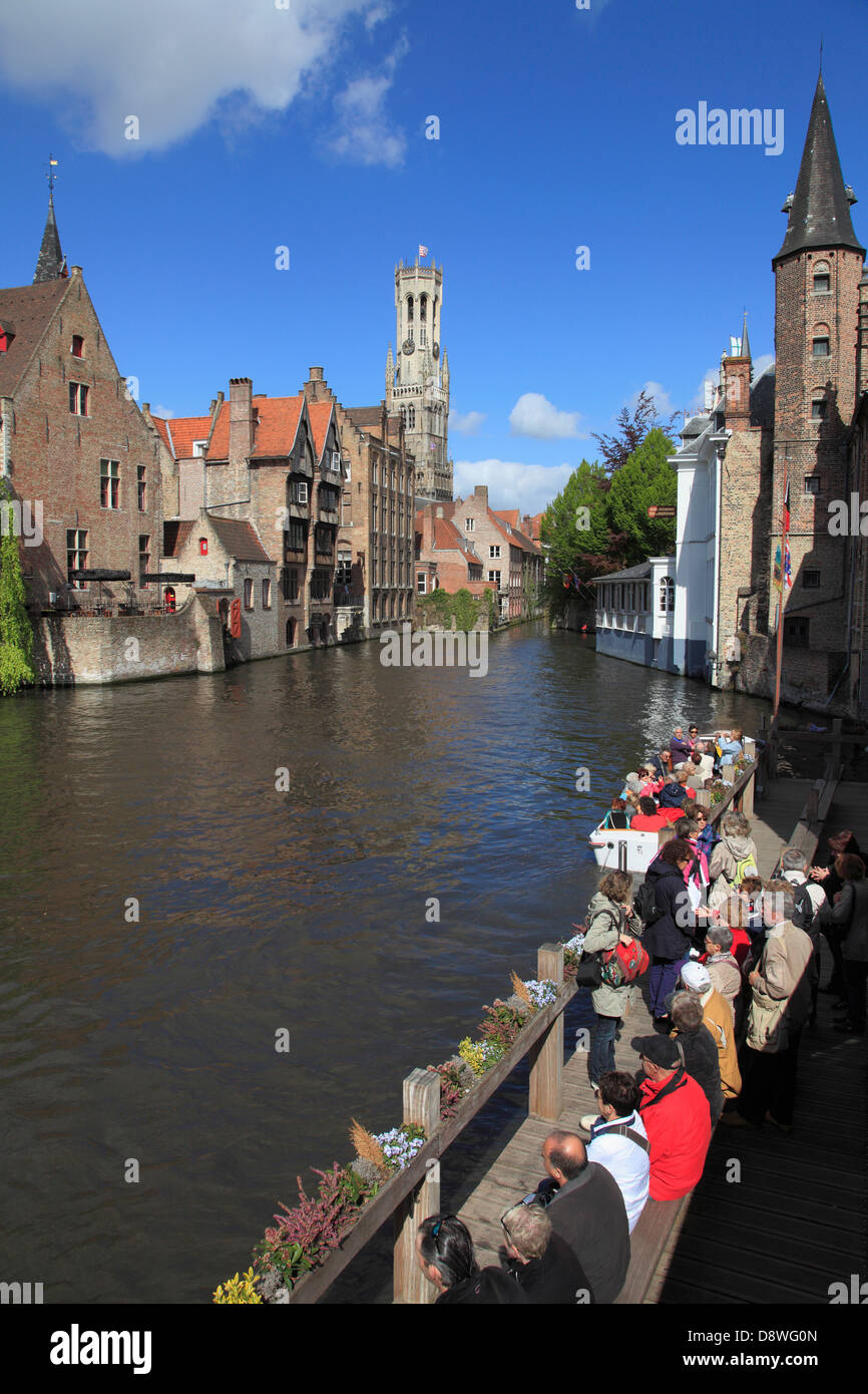 Belgio, Bruges, Belfry, canal scena, Foto Stock Belgio, Bruges, Belfry, canal scena, Foto Stock
