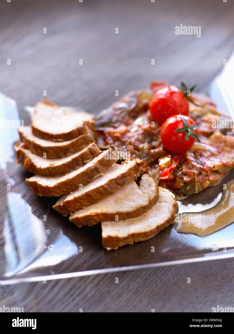 La carne di maiale filet mignon con ratatouille Foto Stock