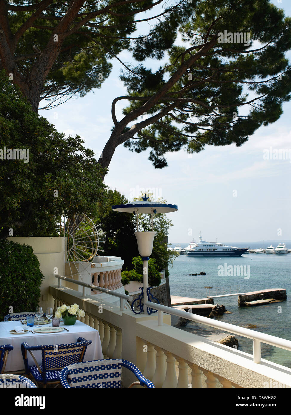 Lodge e balcone presso l'Hotel Belles Rives in Juan-les-Pins Foto Stock